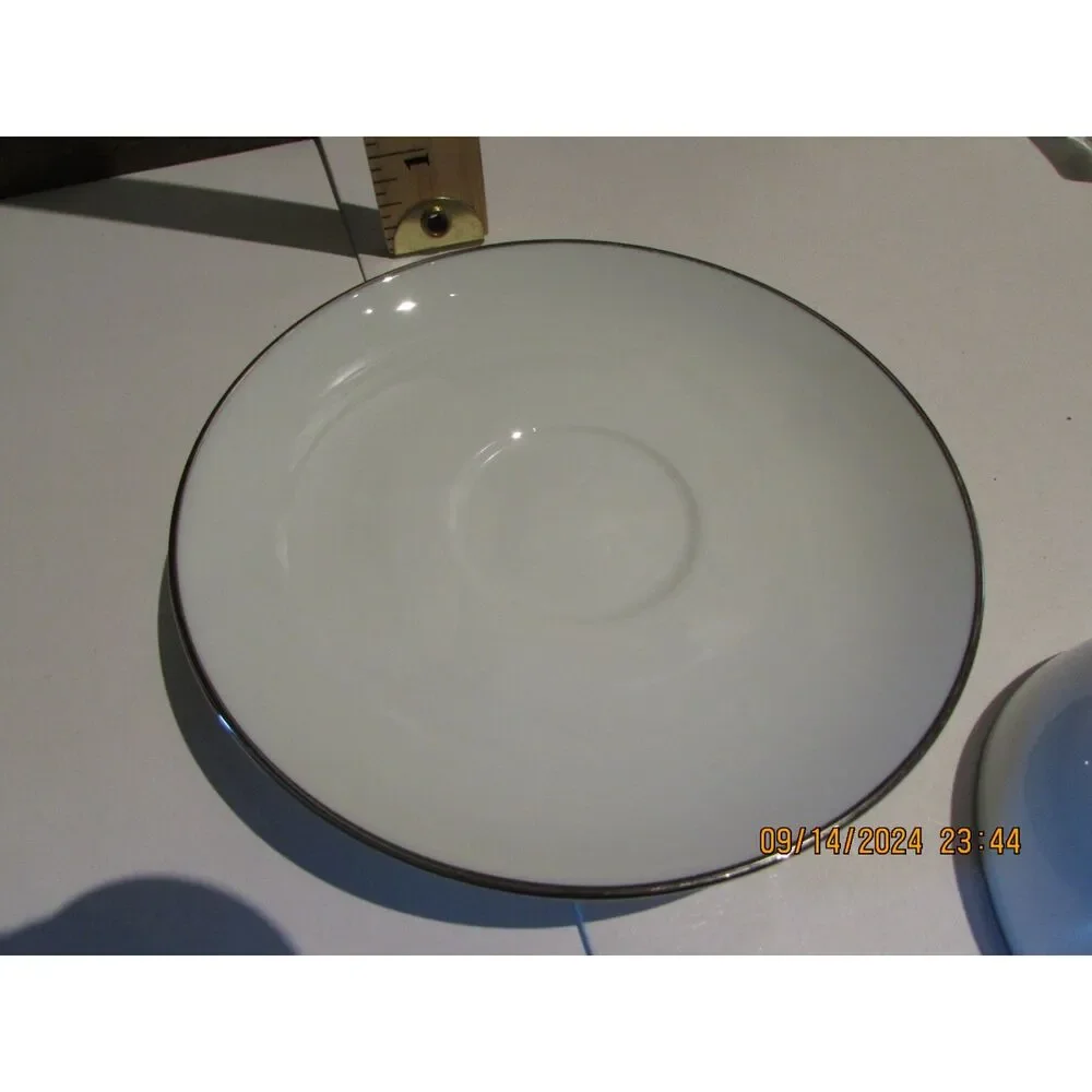 NORITAKE CHINA FREMONT 6127 JAPAN TEACUP AND SAUCER WHITE SILVER TRIM SET OF 3
